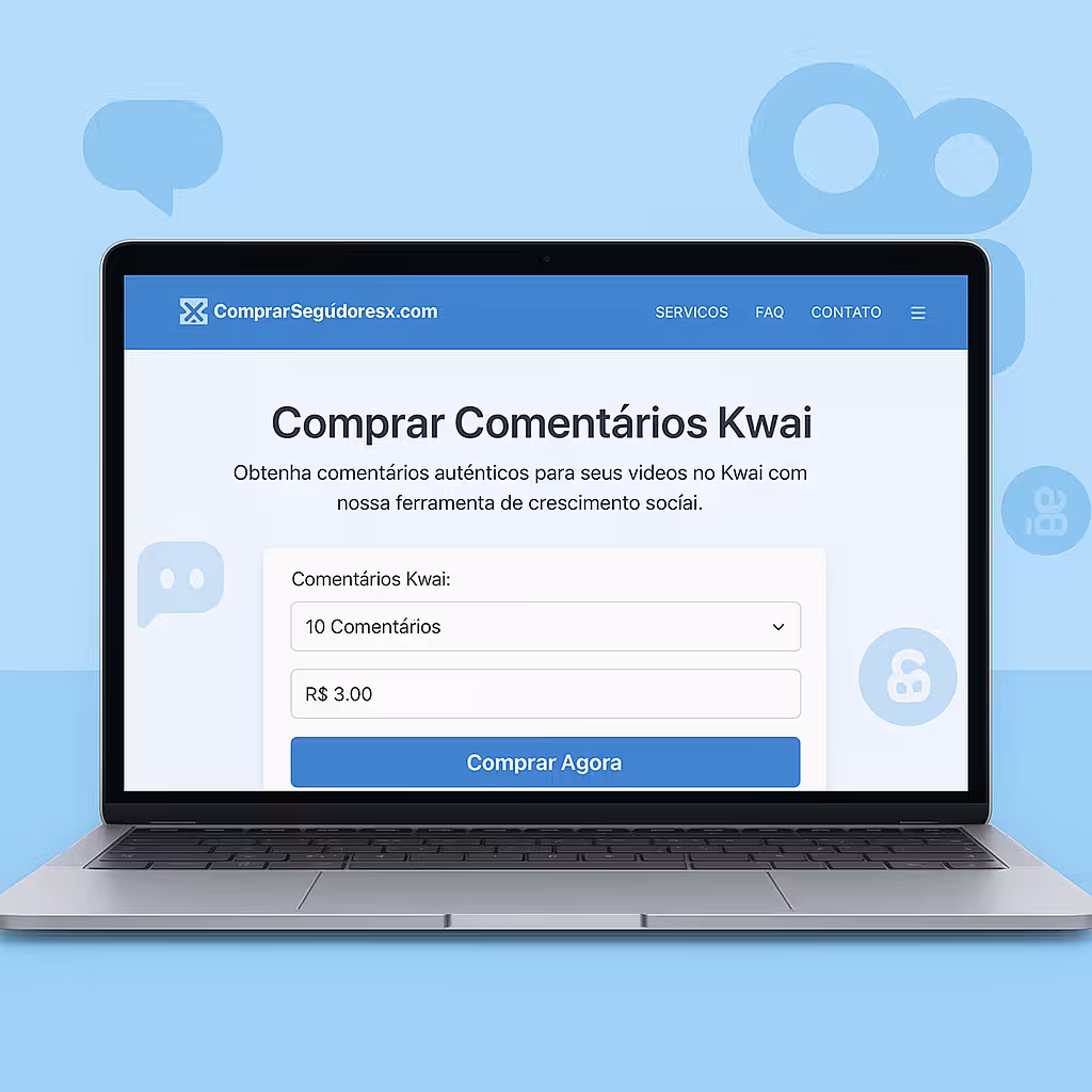 Página do site ComprarSeguidoresX.com para comprar comentários Kwai