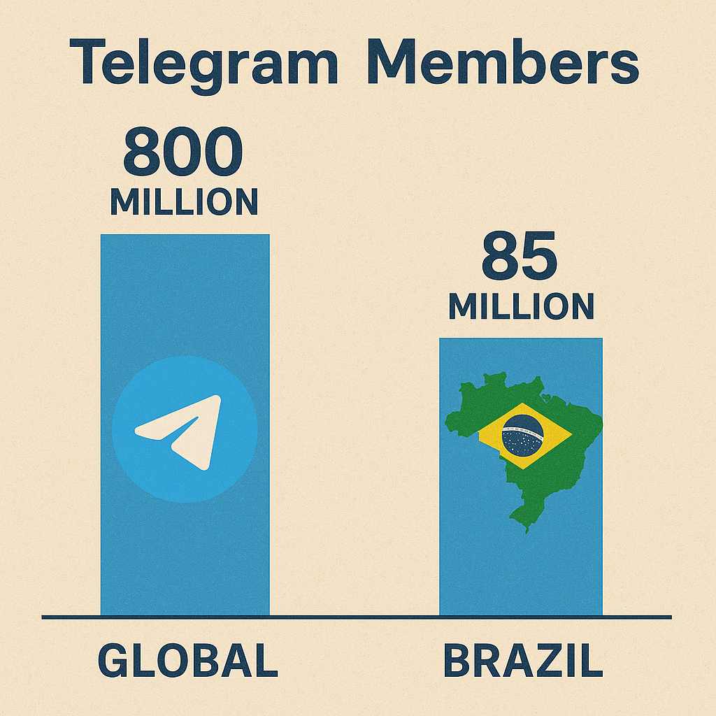 Infográfico comparando membros de Telegram globais versus brasileiros